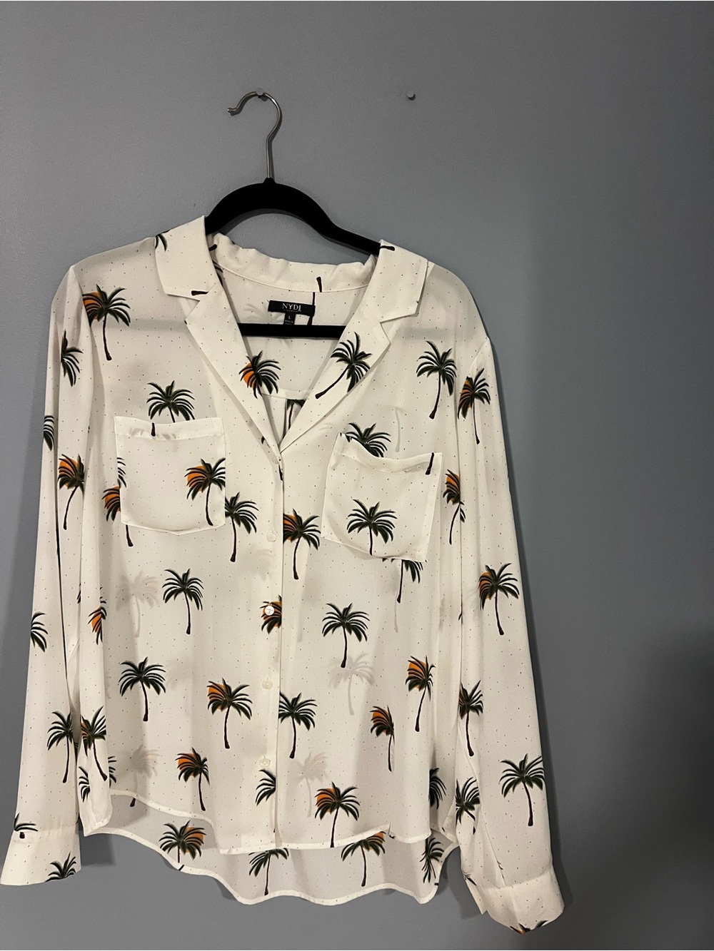 NYDJ White Palm Tree Print Button-Down Shirt